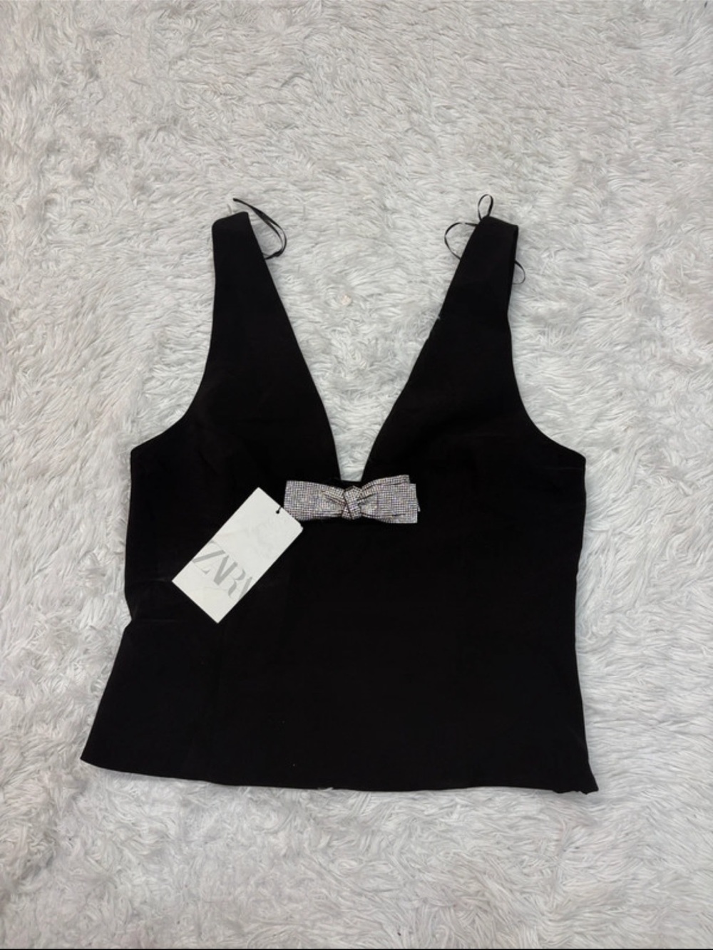 NWT Zara Black V-Neck Bow-Accent Tank Top
